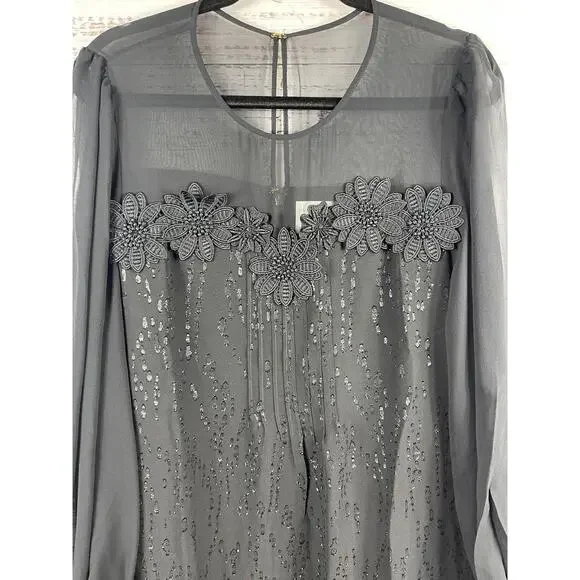 Lilly Pulitzer Dress Women's 12 Black Silk Sheer Sleeve Metallic Beaded Shift - Picture 4 of 8